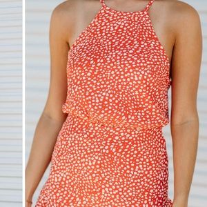 Printed Romper: Tangerine